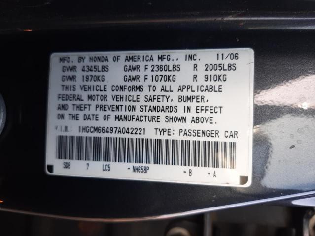 Photo 10 from auction – 2007 HONDA ACCORD with VIN 1HGCM66497A042221