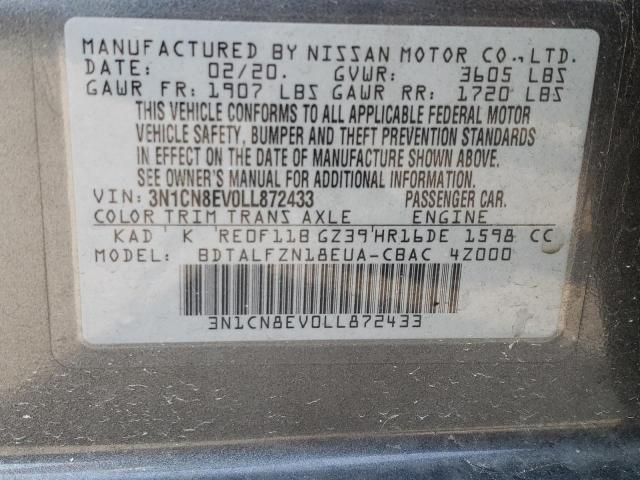 Photo 10 from auction – 2020 NISSAN VERSA SV with VIN 3N1CN8EV0LL872433