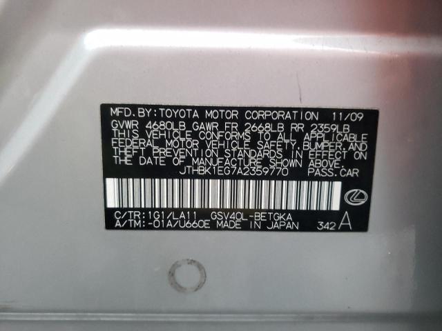 Photo 10 from auction – 2010 LEXUS ES 350 with VIN JTHBK1EG7A2359770