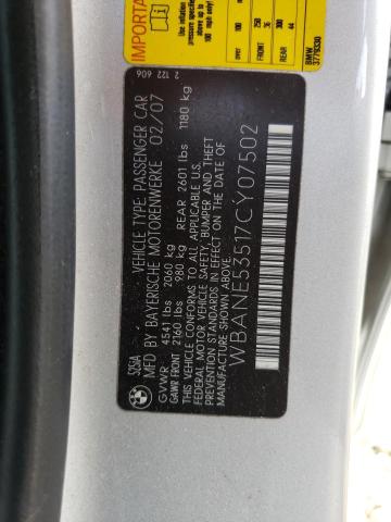 Photo 10 from auction – 2007 BMW 525 I with VIN WBANE53517CY07502