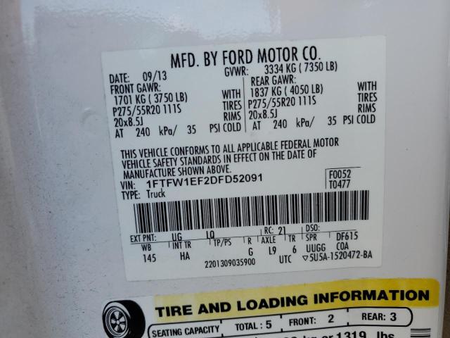 Photo 10 from auction – 2013 FORD F150 SUPER with VIN 1FTFW1EF2DFD52091