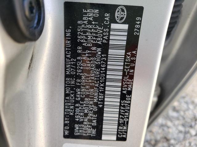 Photo 10 from auction – 2012 TOYOTA CAMRY BASE with VIN 4T1BF1FK1CU146731