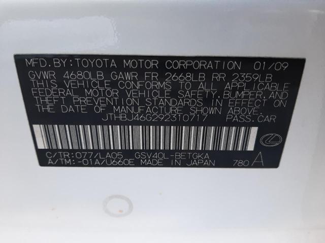 Photo 10 from auction – 2009 LEXUS ES 350 with VIN JTHBJ46G292310717