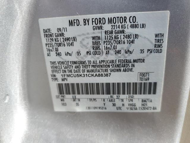 Photo 10 from auction – 2012 FORD ESCAPE HYB with VIN 1FMCU5K31CKA88387