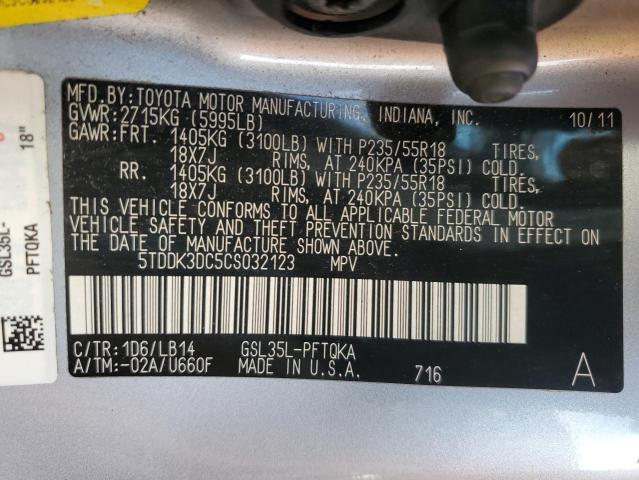 Zdjęcie 10 z aukcji – 2012 TOYOTA SIENNA XLE z VIN 5TDDK3DC5CS032123