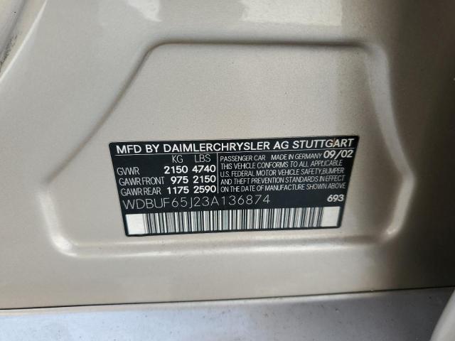 Photo 10 from auction – 2003 MERCEDES-BENZ E 320 with VIN WDBUF65J23A136874