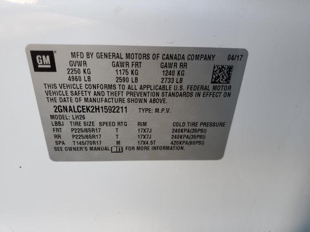 Photo 10 from auction – 2017 CHEVROLET EQUINOX LT with VIN 2GNALCEK2H1592211