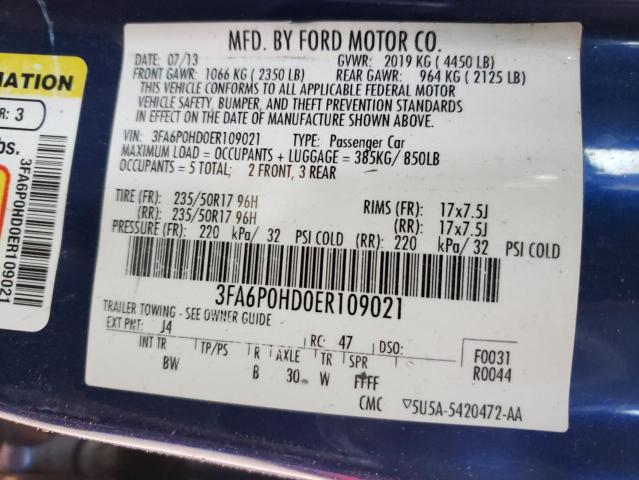 Photo 10 from auction – 2014 FORD FUSION SE with VIN 3FA6P0HD0ER109021