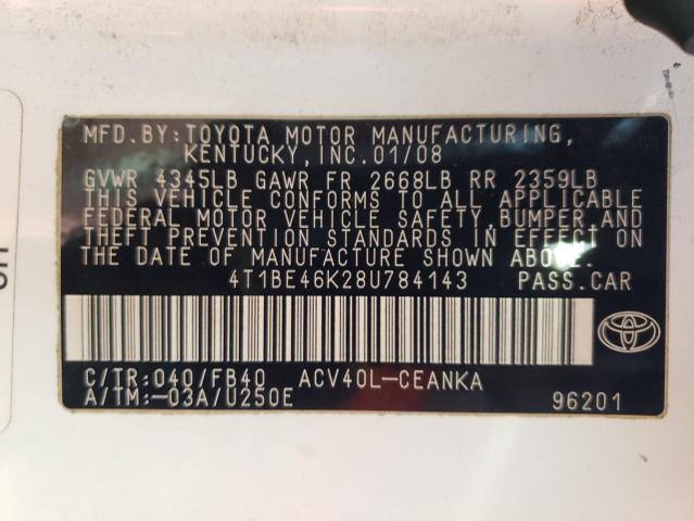 Photo 10 from auction – 2008 TOYOTA CAMRY CE with VIN 4T1BE46K28U784143
