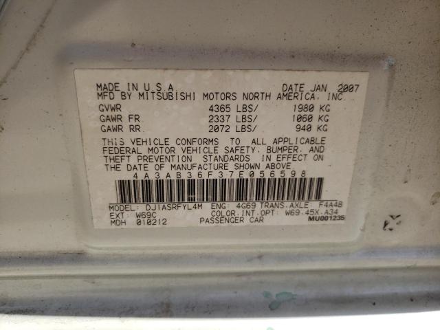 Photo 10 from auction – 2007 MITSUBISHI GALANT ES with VIN 4A3AB36F37E056598