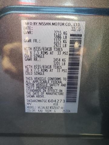 Photo 10 from auction – 2016 NISSAN PATHFINDER with VIN 5N1AR2MN7GC604273