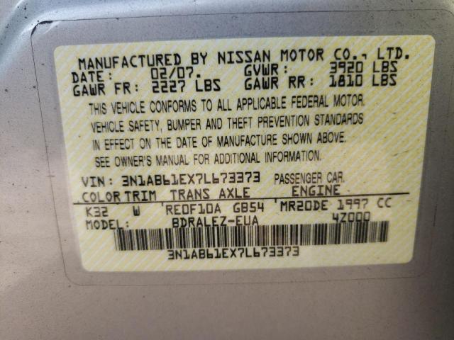 Photo 10 from auction – 2007 NISSAN SENTRA with VIN 3N1AB61EX7L673373