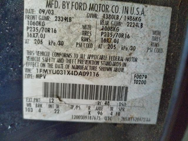 Photo 10 from auction – 2004 FORD ESCAPE XLT with VIN 1FMYU031X4DA09116
