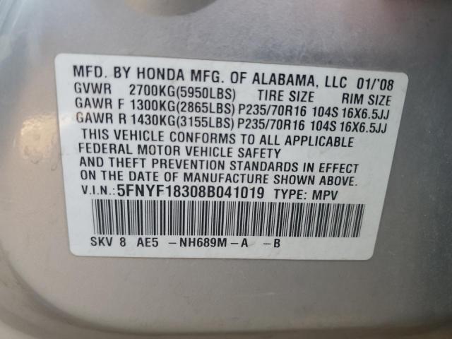 Photo 10 from auction – 2008 HONDA PILOT SE with VIN 5FNYF18308B041019