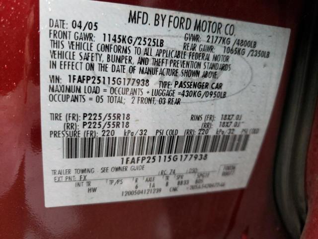 Photo 10 from auction – 2005 FORD FIVE HUNDR with VIN 1FAFP25115G177938