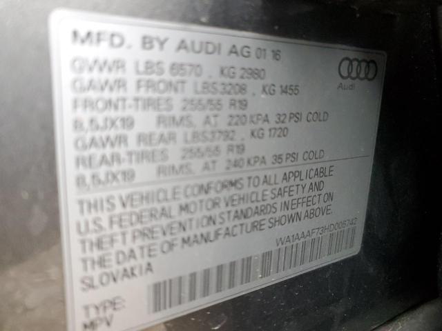 Photo 10 from auction – 2017 AUDI Q7 PREMIUM with VIN WA1AAAF73HD006742