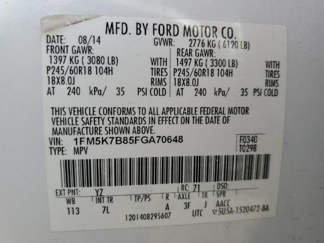 Photo 10 from auction – 2015 FORD EXPLORER with VIN 1FM5K7B85FGA70648
