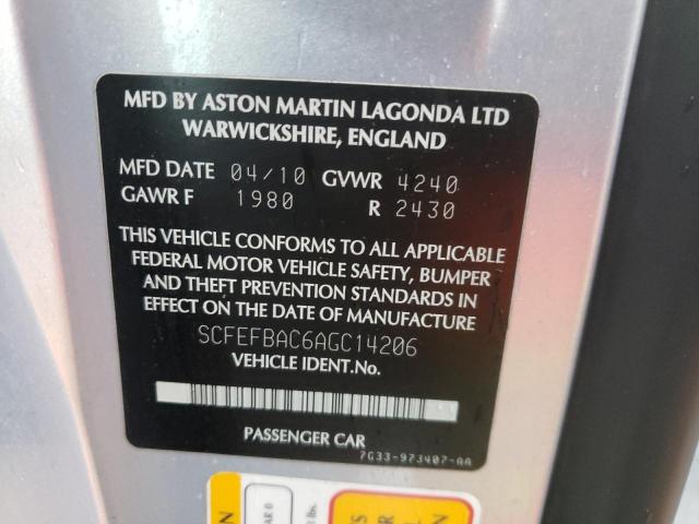 Photo 10 from auction – 2010 ASTON MARTIN V8 VANTAGE with VIN SCFEFBAC6AGC14206