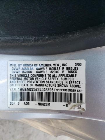 Photo 10 from auction – 2003 HONDA CIVIC LX with VIN 1HGEM22523L045296
