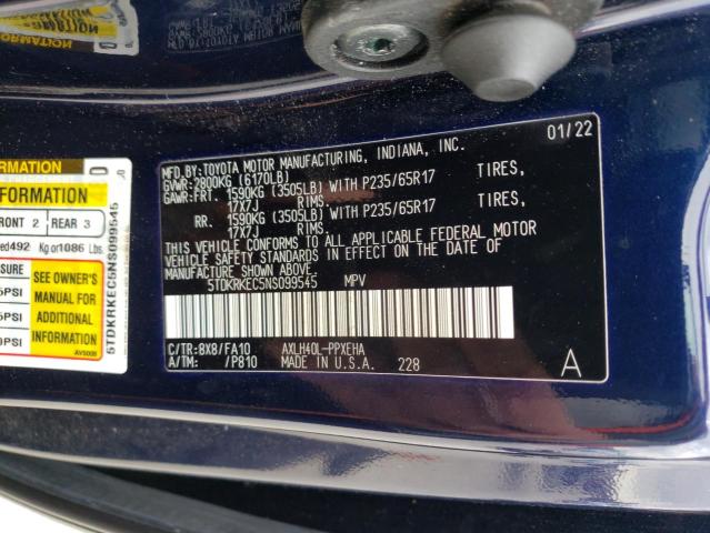 Photo 10 from auction – 2022 TOYOTA SIENNA LE with VIN 5TDKRKEC5NS099545