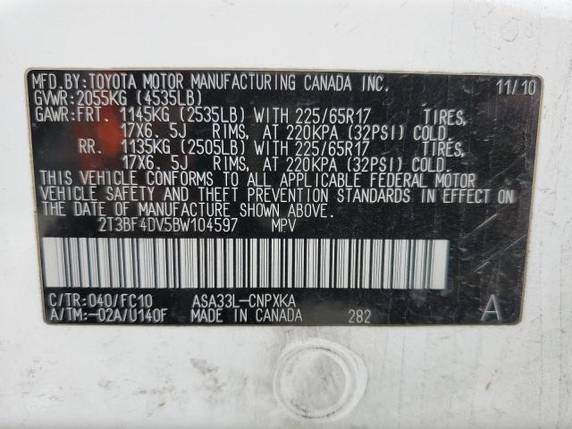 Photo 10 from auction – 2011 TOYOTA RAV4 with VIN 2T3BF4DV5BW104597