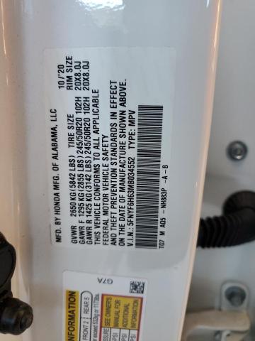 Photo 10 from auction – 2021 HONDA PILOT TOUR with VIN 5FNYF6H63MB034552