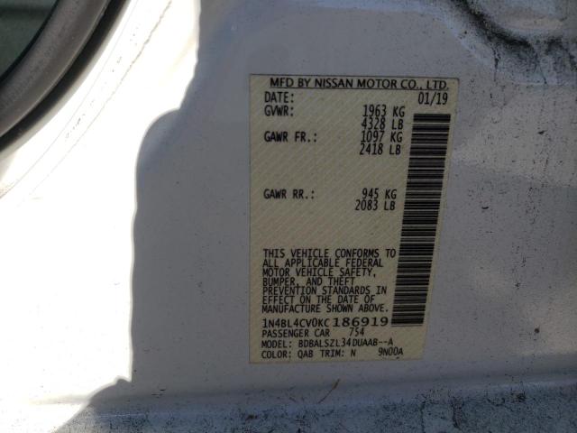 Photo 10 from auction – 2019 NISSAN ALTIMA SR with VIN 1N4BL4CV0KC186919