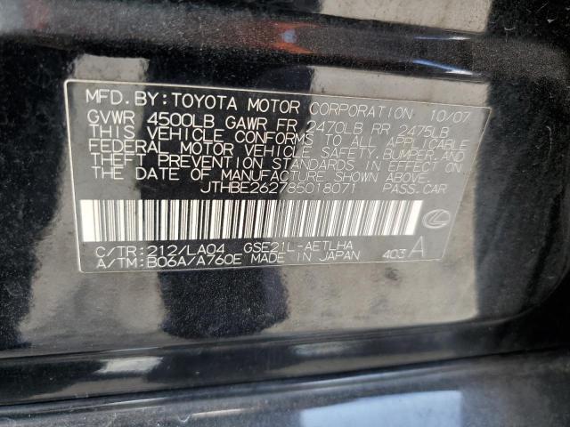 Photo 10 from auction – 2008 LEXUS IS 350 with VIN JTHBE262785018071