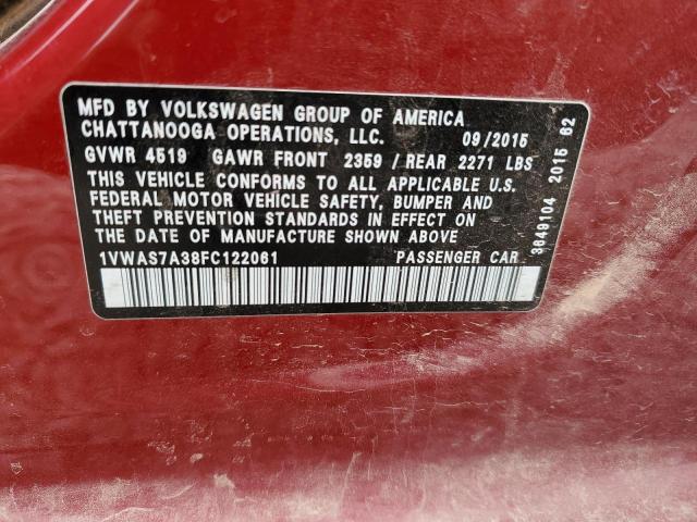 Photo 10 from auction – 2015 VOLKSWAGEN PASSAT S with VIN 1VWAS7A38FC122061