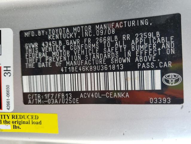 Photo 10 from auction – 2009 TOYOTA CAMRY BASE with VIN 4T1BE46K89U361813