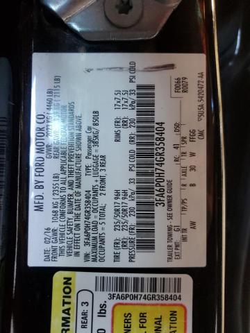 Photo 10 from auction – 2016 FORD FUSION SE with VIN 3FA6P0H74GR358404