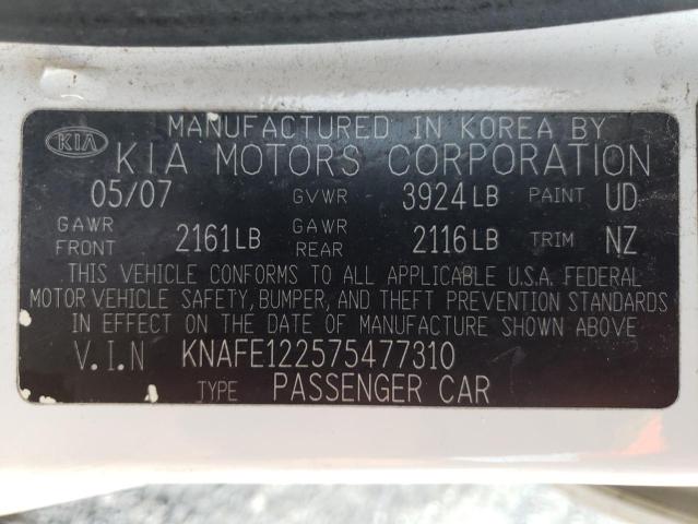 Photo 10 from auction – 2007 KIA SPECTRA EX with VIN KNAFE122575477310