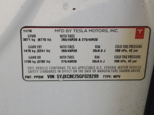 Photo 10 from auction – 2016 TESLA MODEL X with VIN 5YJXCBE25GF028299