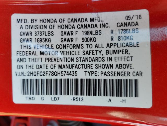 Photo 10 from auction – 2016 HONDA CIVIC EX with VIN 2HGFC2F78GH574435