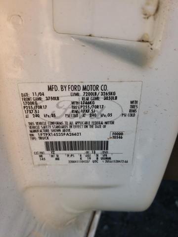 Photo 10 from auction – 2005 FORD F150 with VIN 1FTPX14535FA26621