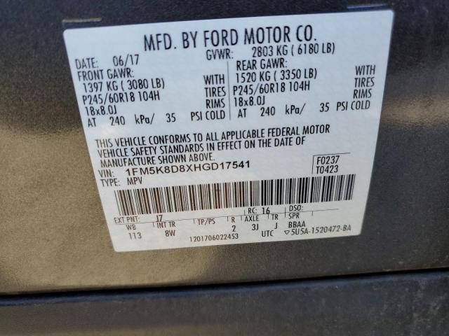 Photo 10 from auction – 2017 FORD EXPLORER X with VIN 1FM5K8D8XHGD17541