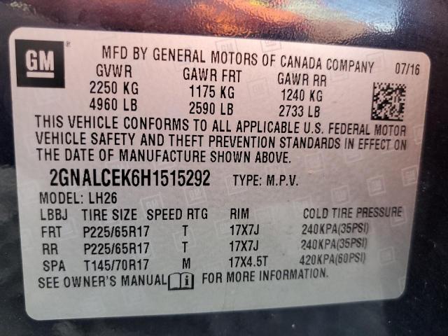 Photo 10 from auction – 2017 CHEVROLET EQUINOX LT with VIN 2GNALCEK6H1515292