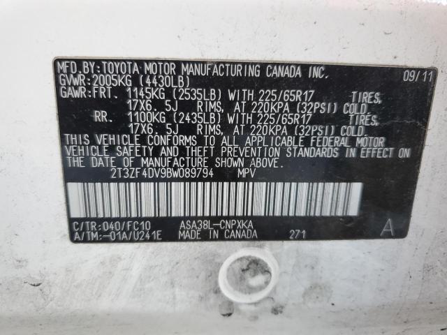 Photo 10 from auction – 2011 TOYOTA RAV4 with VIN 2T3ZF4DV9BW089794