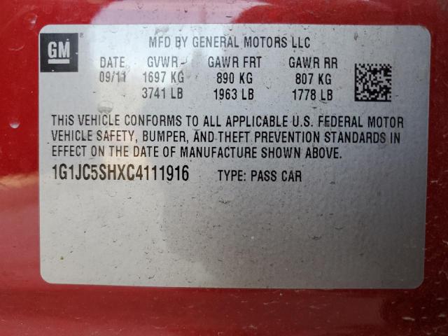 Photo 10 from auction – 2012 CHEVROLET SONIC LT with VIN 1G1JC5SHXC4111916