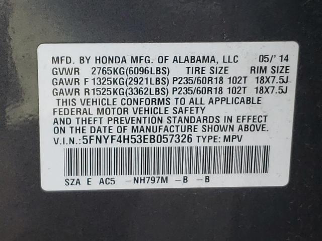 Photo 10 from auction – 2014 HONDA PILOT EXL with VIN 5FNYF4H53EB057326
