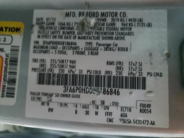 Photo 10 from auction – 2016 FORD FUSION SE with VIN 3FA6P0HD0GR186846