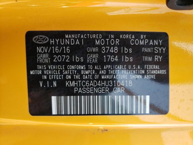 Photo 10 from auction – 2017 HYUNDAI VELOSTER with VIN KMHTC6AD4HU310418