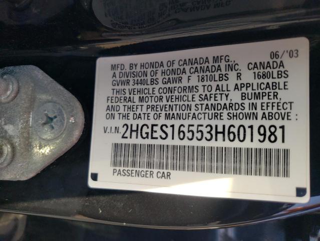 Photo 10 from auction – 2003 HONDA CIVIC LX with VIN 2HGES16553H601981