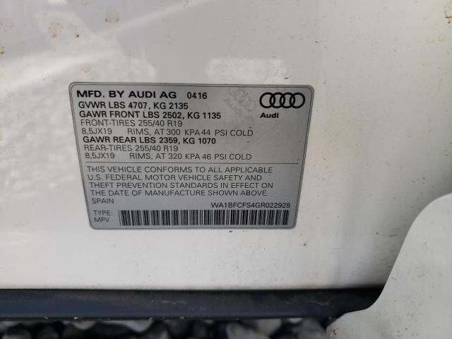 Photo 10 from auction – 2016 AUDI Q3 PREMIUM with VIN WA1BFCFS4GR022925