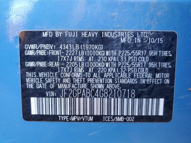 Photo 10 from auction – 2016 SUBARU CROSSTREK with VIN JF2GPABC4G8210718