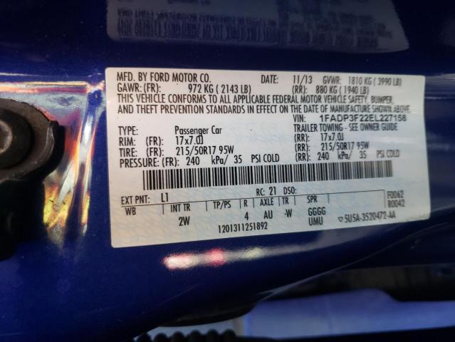 Photo 10 from auction – 2014 FORD FOCUS SE with VIN 1FADP3F22EL227158