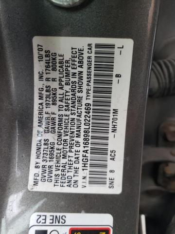 Photo 10 from auction – 2008 HONDA CIVIC EX with VIN 1HGFA16898L022469