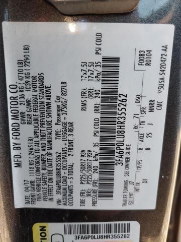 Photo 10 from auction – 2017 FORD FUSION SE with VIN 3FA6P0LU8HR355262