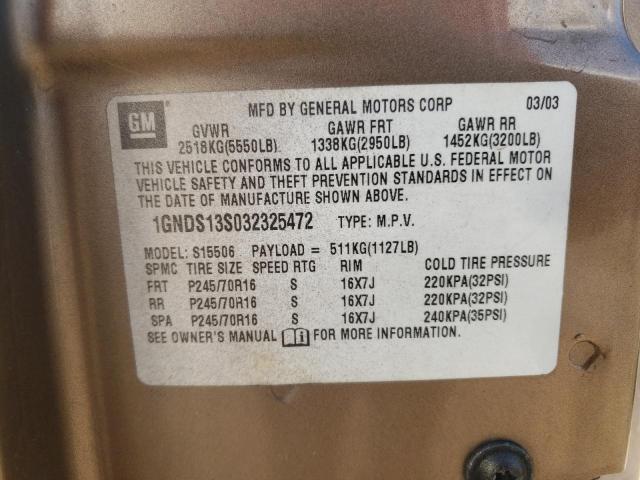 Photo 10 from auction – 2003 CHEVROLET TRAILBLAZE with VIN 1GNDS13S032325472