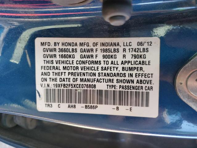 Photo 10 from auction – 2012 HONDA CIVIC LX with VIN 19XFB2F5XCE076808